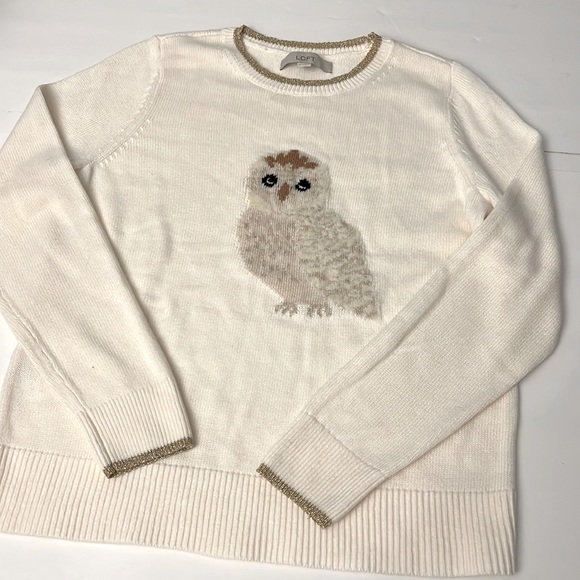 LOFT Sweaters - Loft Sparkle Trim Winter Owl Sweater Size Medium